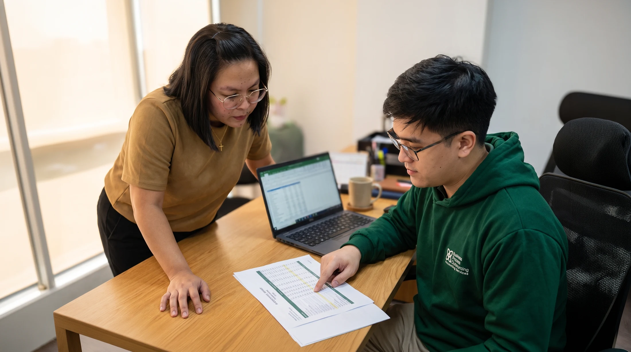 BPOAS accountant and colleague reviewing a report together